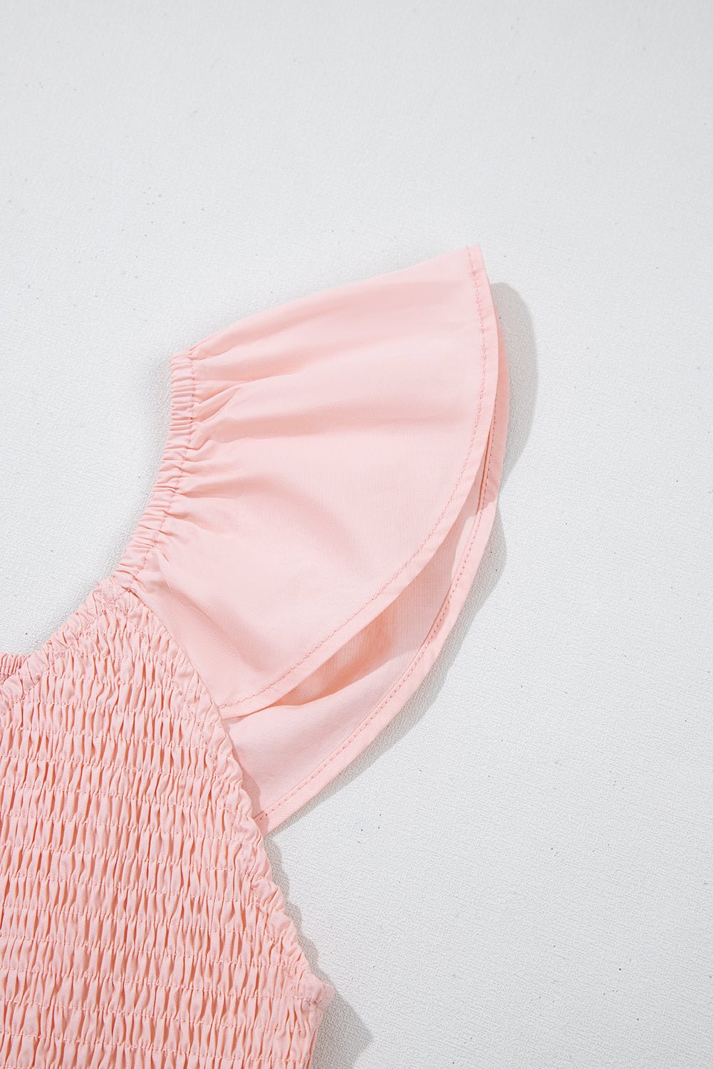 Pink V Neck Flutter Sleeve Smocked Bodice High Waist Ruffle Maxi Dress - Chaelisa's New Jammies