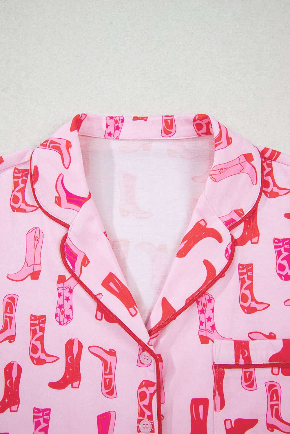 Pink Western Cowgirl Boots Printed Shirt Ruffled Shorts Pajama Set - Chaelisa's New Jammies