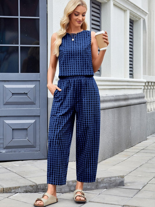 Plaid Sleeveless Top and Pants Set - Chaelisa's New Jammies