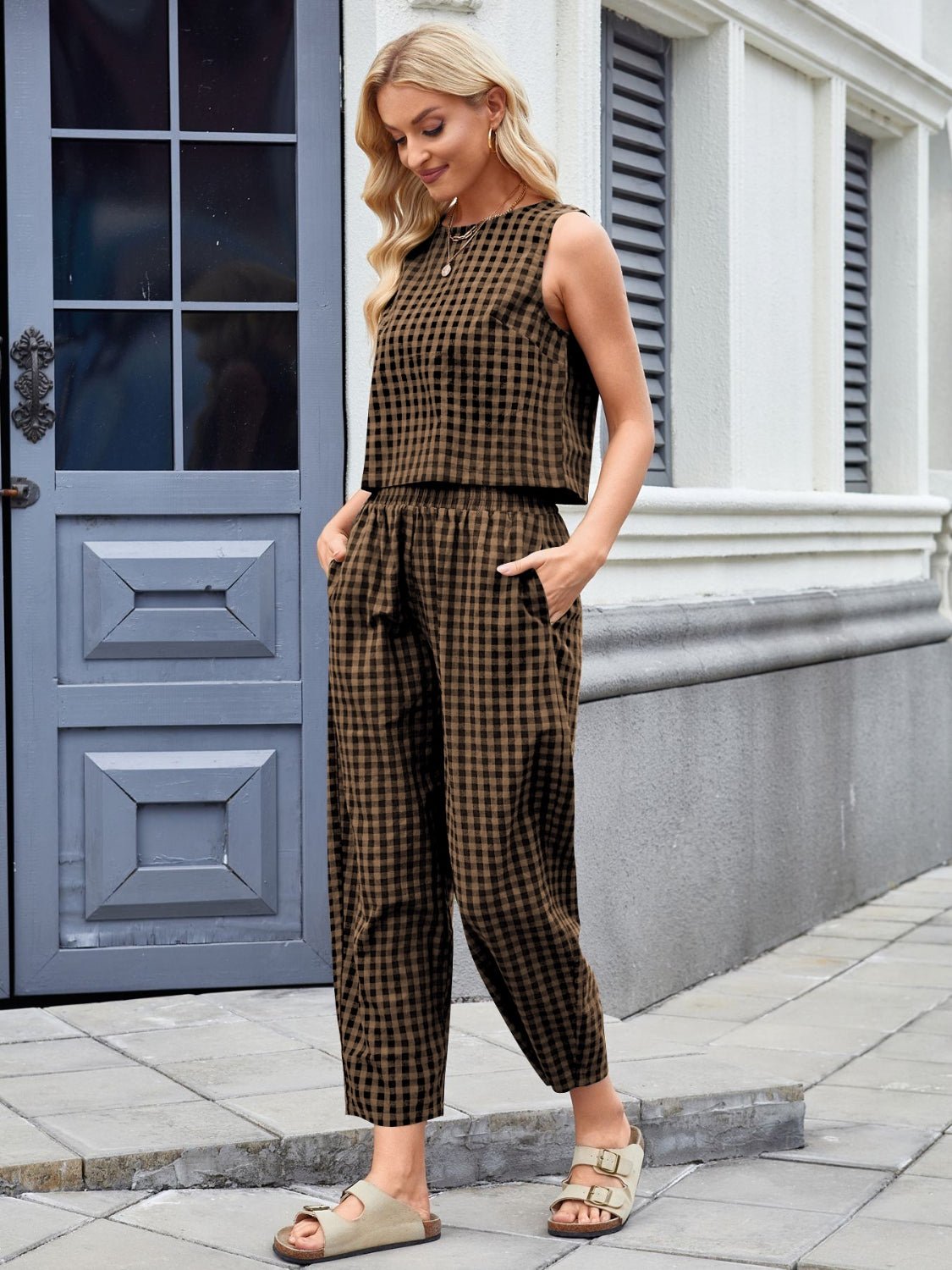Plaid Sleeveless Top and Pants Set - Chaelisa's New Jammies