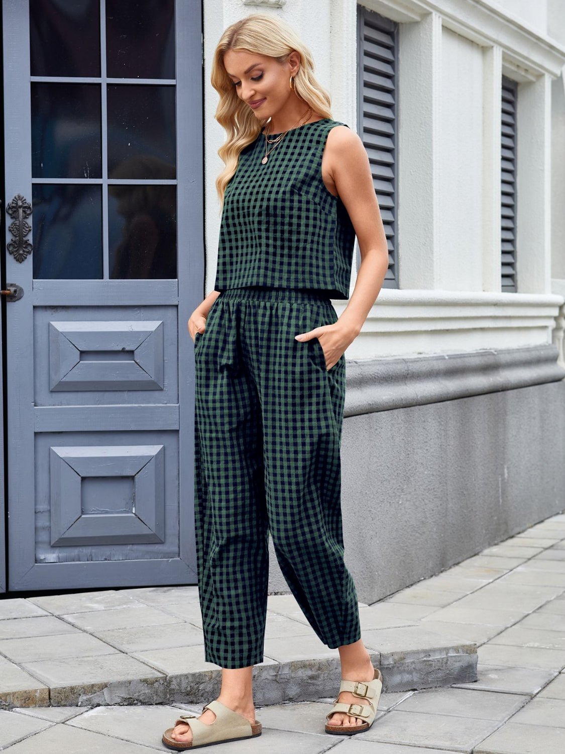 Plaid Sleeveless Top and Pants Set - Chaelisa's New Jammies