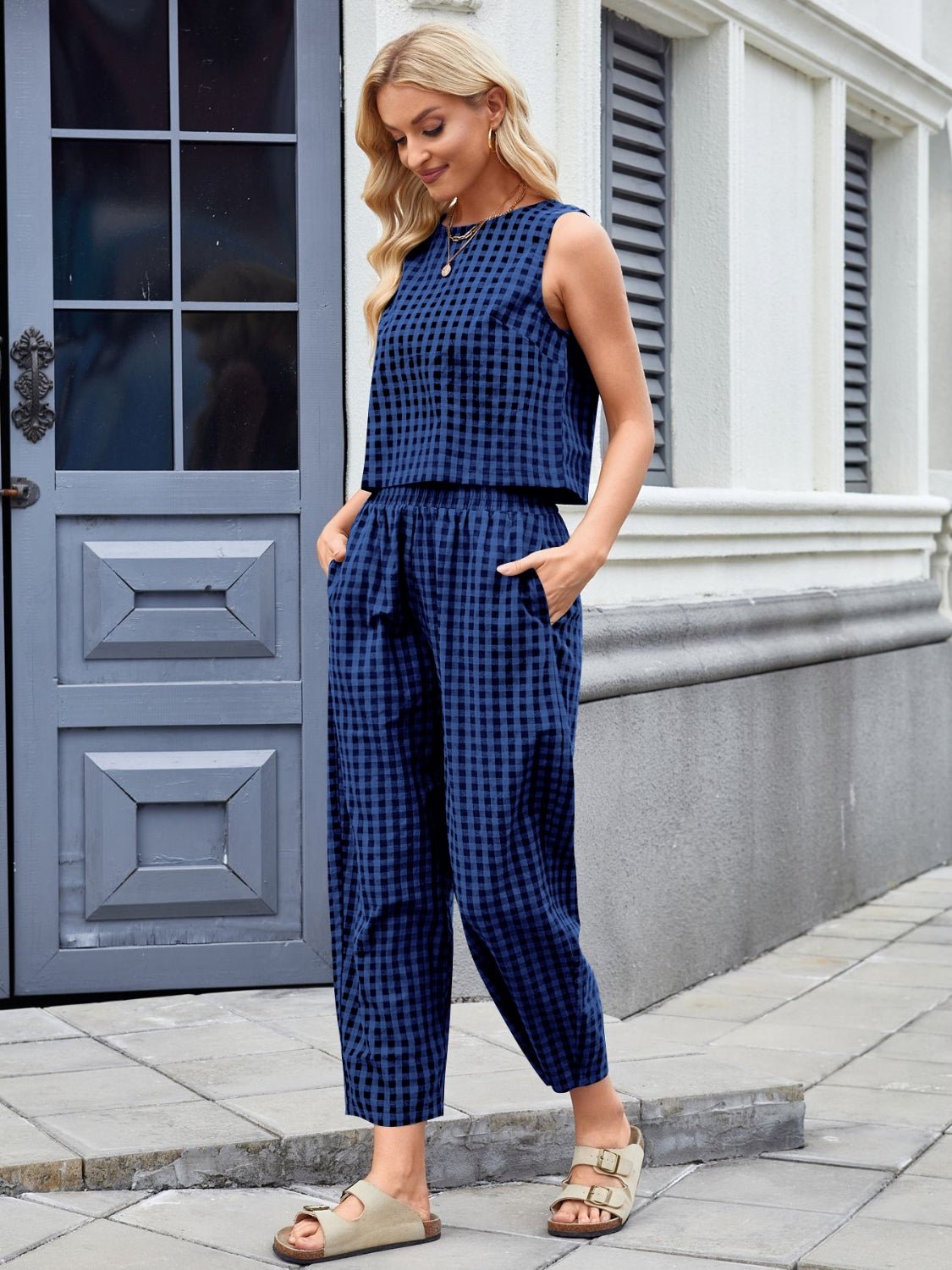 Plaid Sleeveless Top and Pants Set - Chaelisa's New Jammies