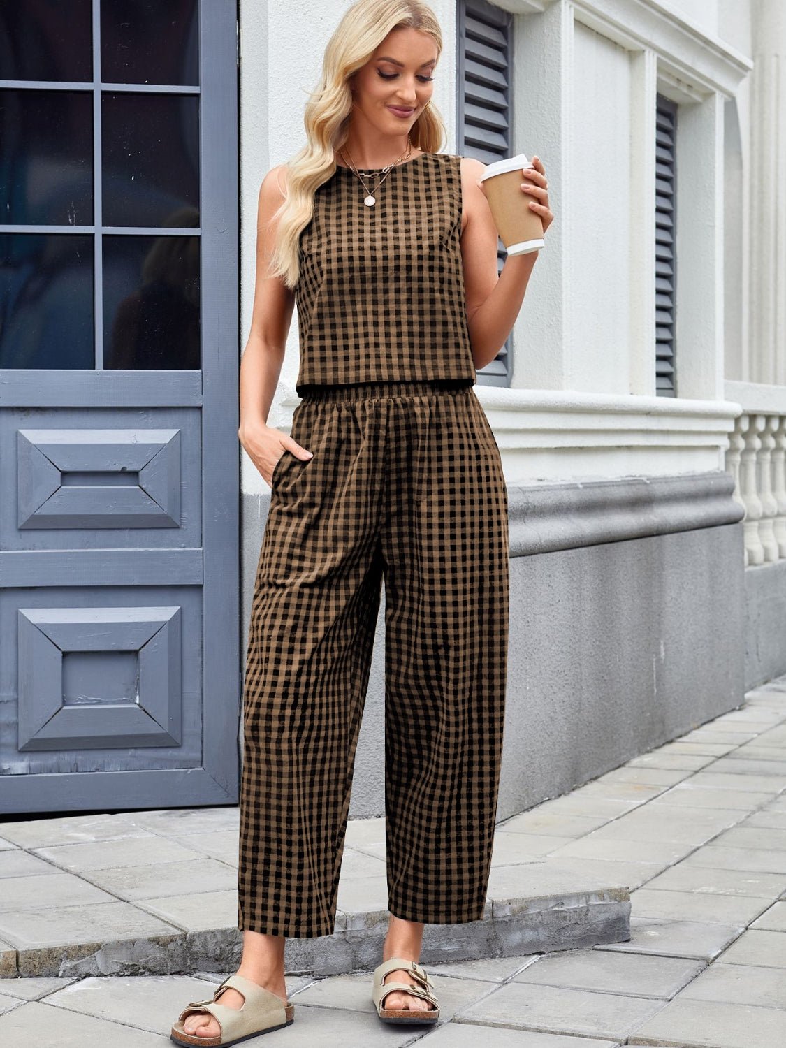 Plaid Sleeveless Top and Pants Set - Chaelisa's New Jammies