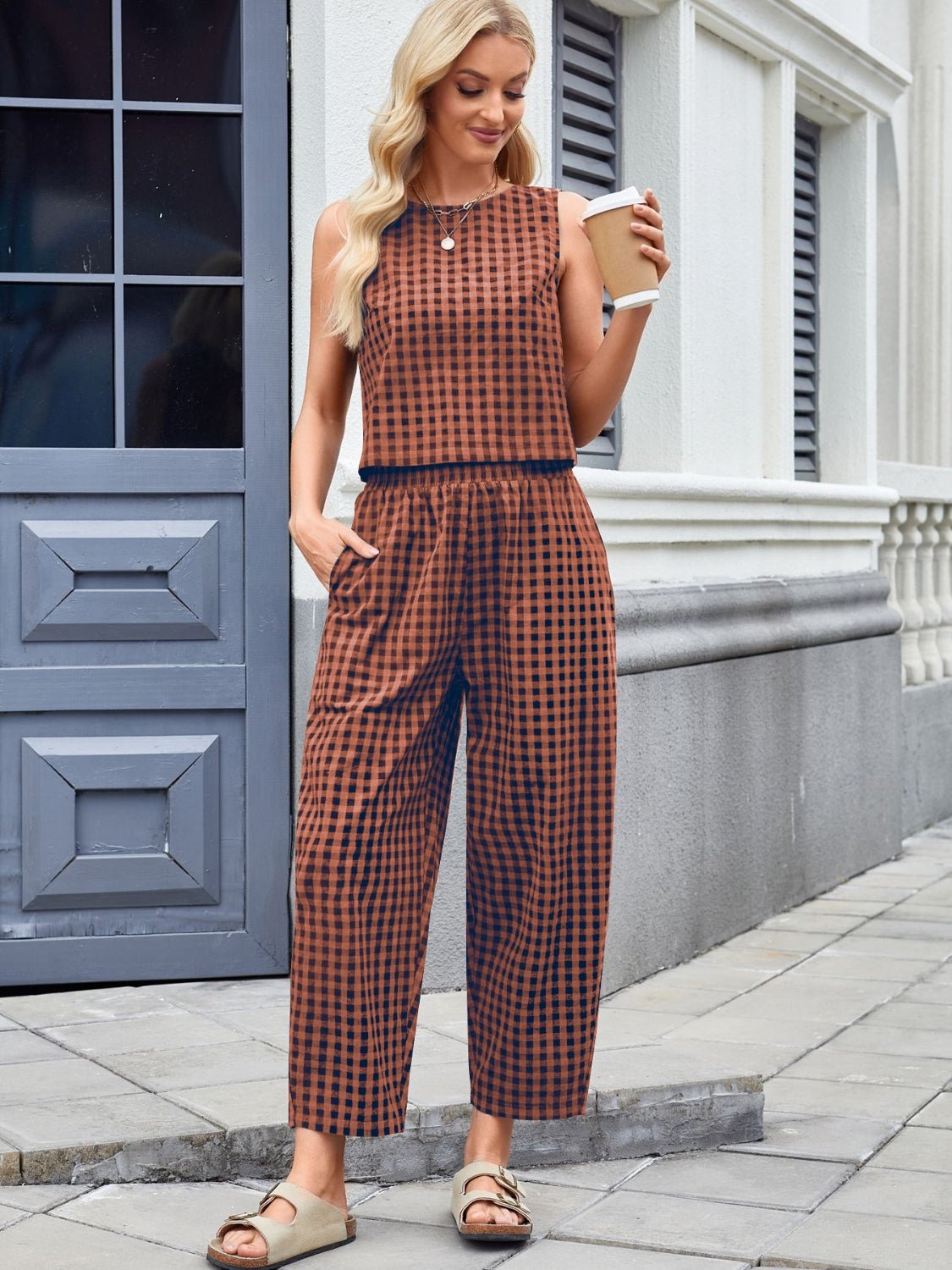 Plaid Sleeveless Top and Pants Set - Chaelisa's New Jammies