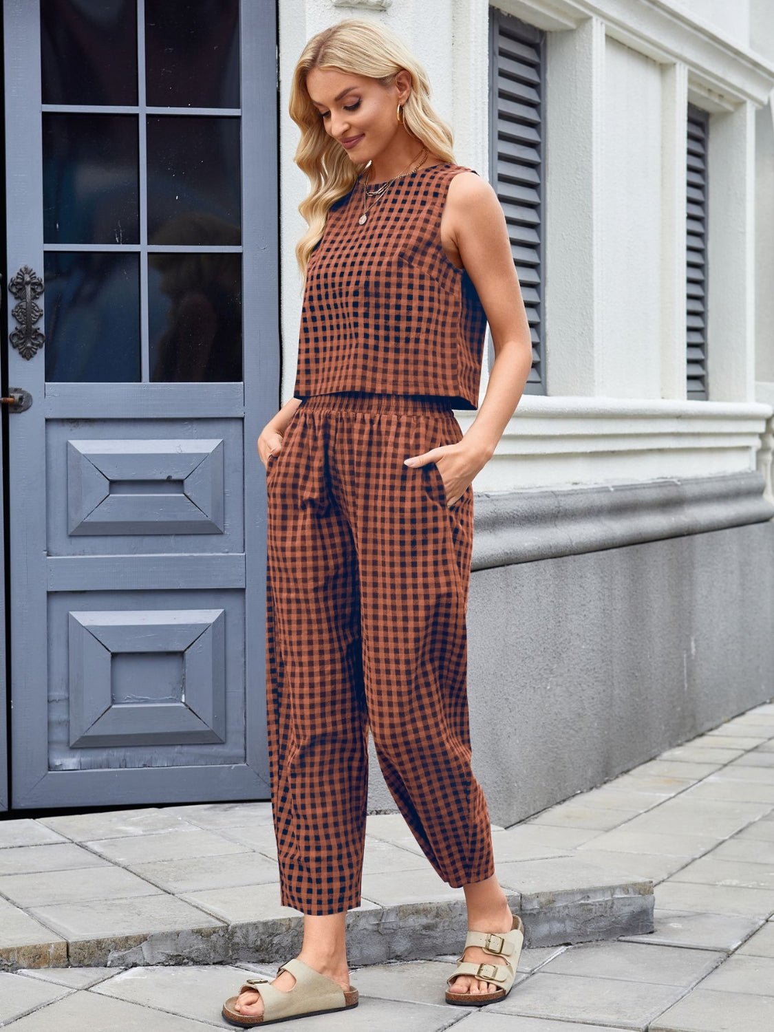 Plaid Sleeveless Top and Pants Set - Chaelisa's New Jammies