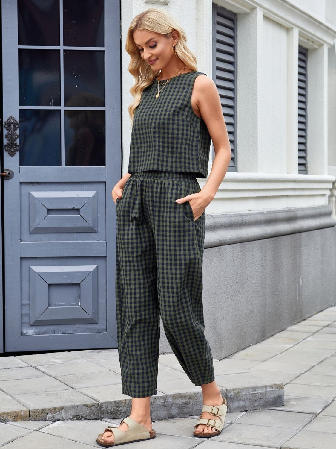 Plaid Sleeveless Top and Pants Set - Chaelisa's New Jammies