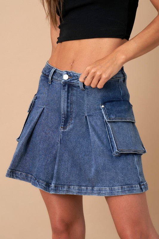PLEATED CARGO DENIM MINI SKIRT - Chaelisa's New Jammies