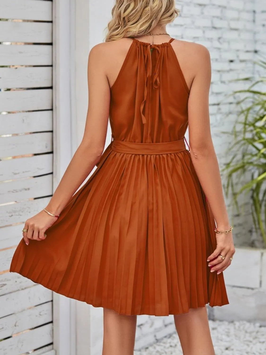 Pleated Tie Waist Sleeveless Mini Dress - Chaelisa's New Jammies