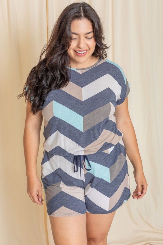 Plus Drawstring Chevron Romper - Chaelisa's New Jammies