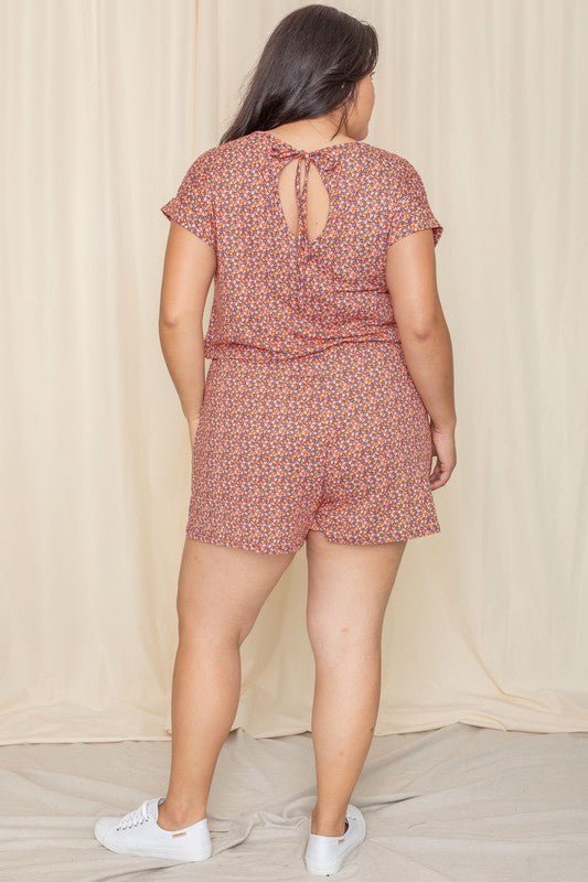 Plus Short Sleeve Floral Print Romper - Chaelisa's New Jammies