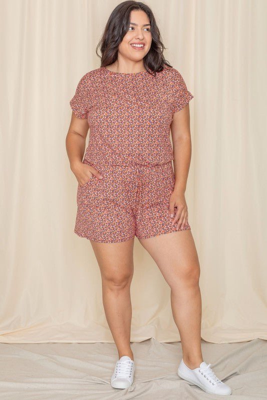 Plus Short Sleeve Floral Print Romper - Chaelisa's New Jammies