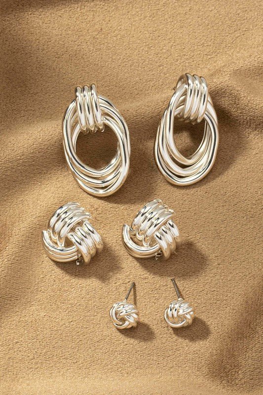 Premium Trio Metal Knot and Hoop Earrings - Chaelisa's New Jammies