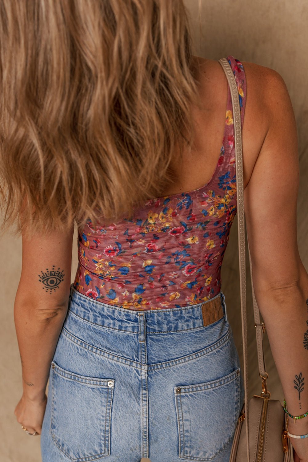 Purple Floral Printed Mesh U Neck Sleeveless Bodysuit - Chaelisa's New Jammies