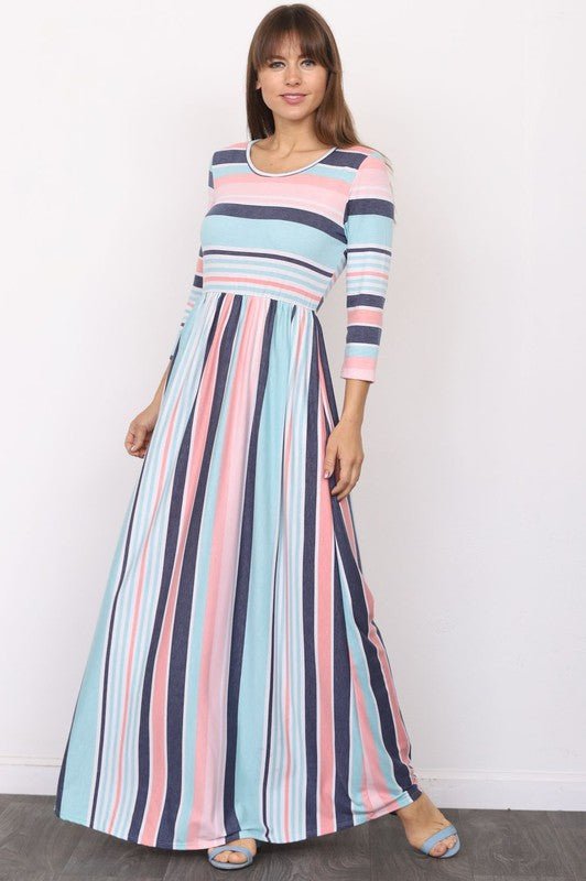 Quarter Sleeve Stripe Maxi Dress - Chaelisa's New Jammies