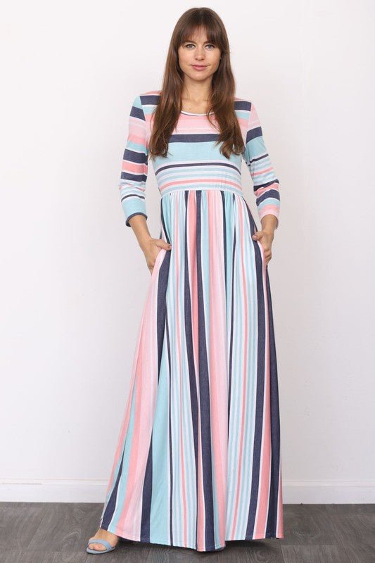 Quarter Sleeve Stripe Maxi Dress - Chaelisa's New Jammies