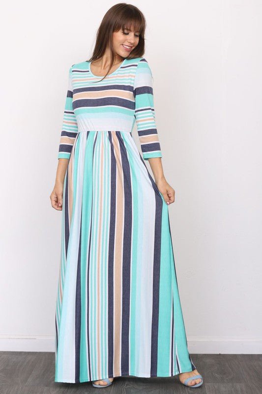 Quarter Sleeve Stripe Maxi Dress - Chaelisa's New Jammies