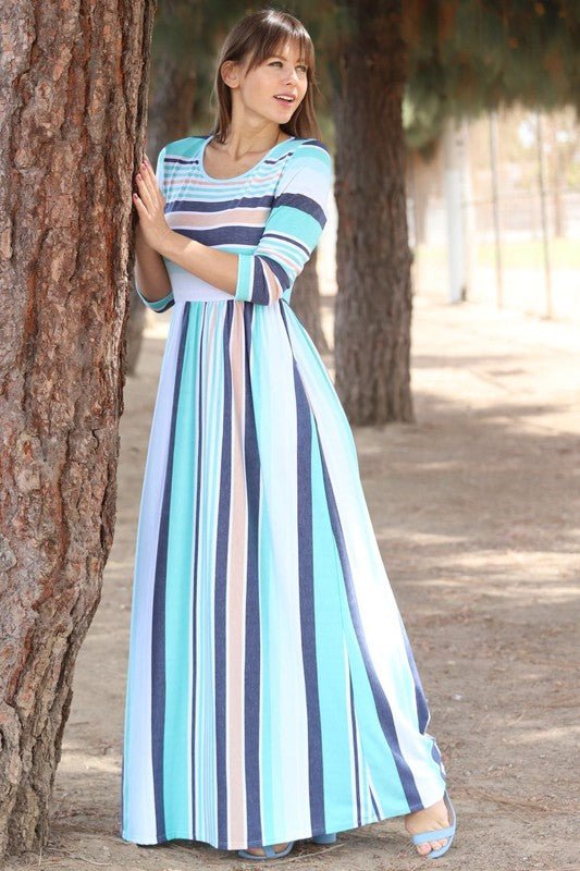 Quarter Sleeve Stripe Maxi Dress - Chaelisa's New Jammies