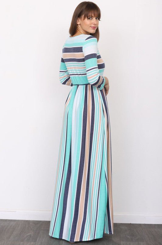 Quarter Sleeve Stripe Maxi Dress - Chaelisa's New Jammies