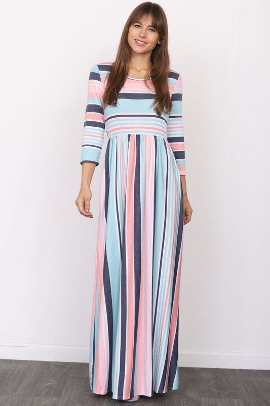 Quarter Sleeve Stripe Maxi Dress - Chaelisa's New Jammies