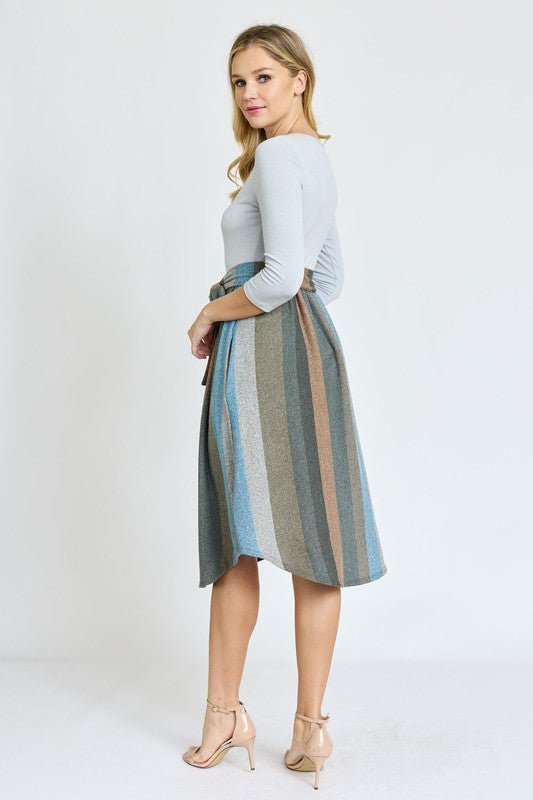 Quarter Sleeve Stripe Sash Midi Dress - Chaelisa's New Jammies