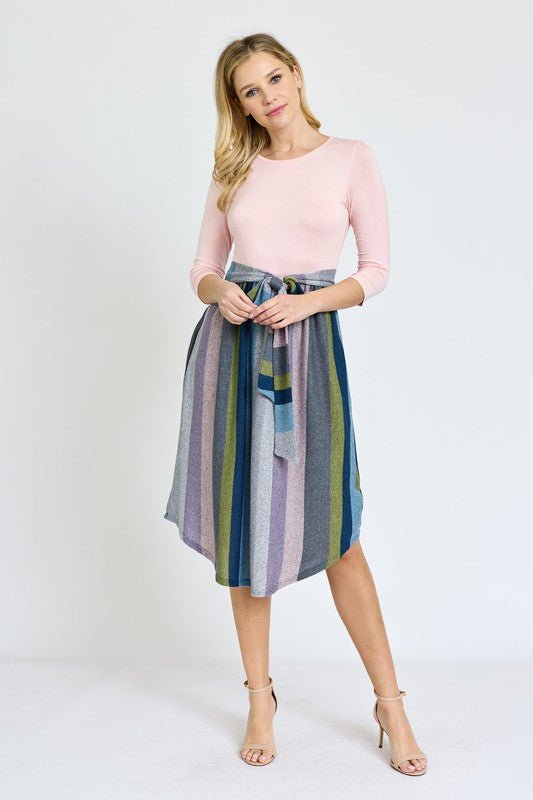 Quarter Sleeve Stripe Sash Midi Dress - Chaelisa's New Jammies