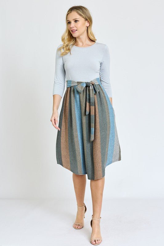 Quarter Sleeve Stripe Sash Midi Dress - Chaelisa's New Jammies