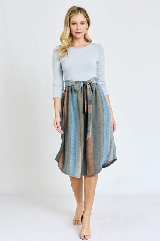 Quarter Sleeve Stripe Sash Midi Dress - Chaelisa's New Jammies