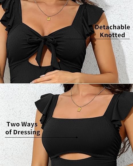 Ribbed Tie Knot Cutout Ruched Maternity Swimsuit - Chaelisa's New Jammies