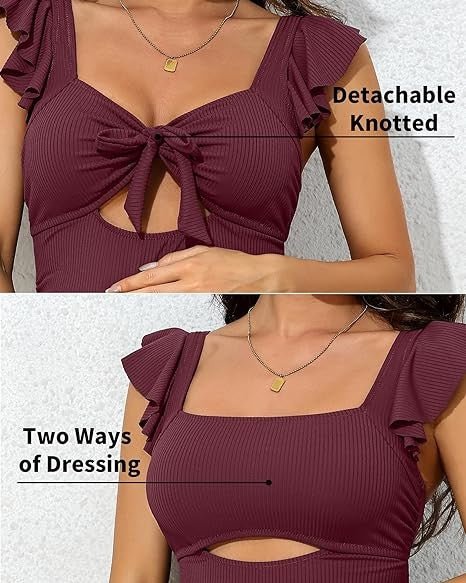 Ribbed Tie Knot Cutout Ruched Maternity Swimsuit - Chaelisa's New Jammies