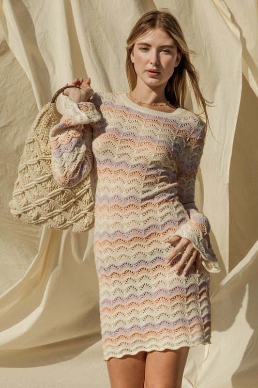 Round Neck Bell Sleeve Sweater Dress - Chaelisa's New Jammies