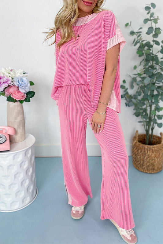 Sachet Pink 2 - tone Colorblock Patchwork Corded 2pcs Outfit - Chaelisa's New Jammies