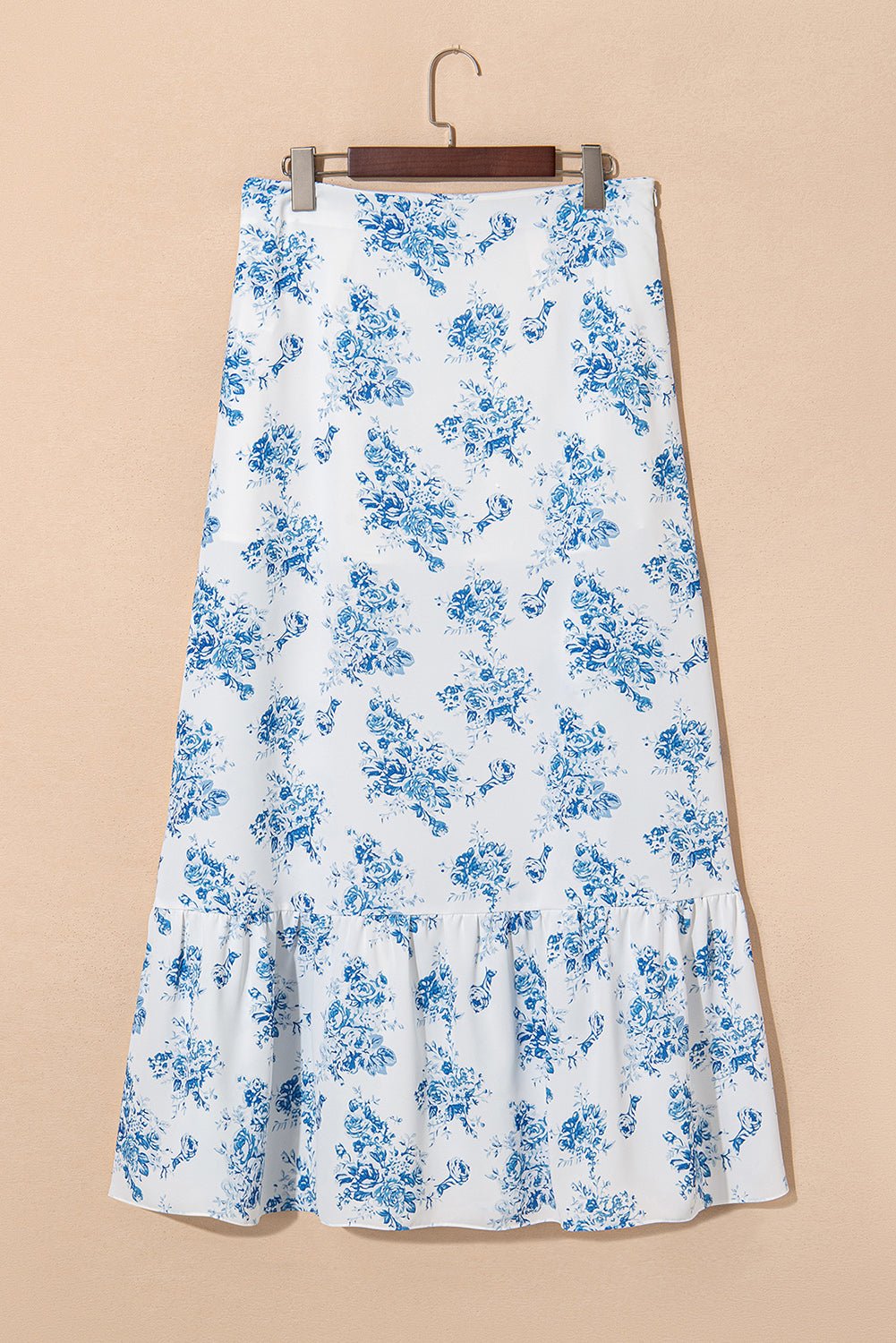 Sky Blue Boho Floral High Waist Ruffle Split Maxi Skirt - Chaelisa's New Jammies