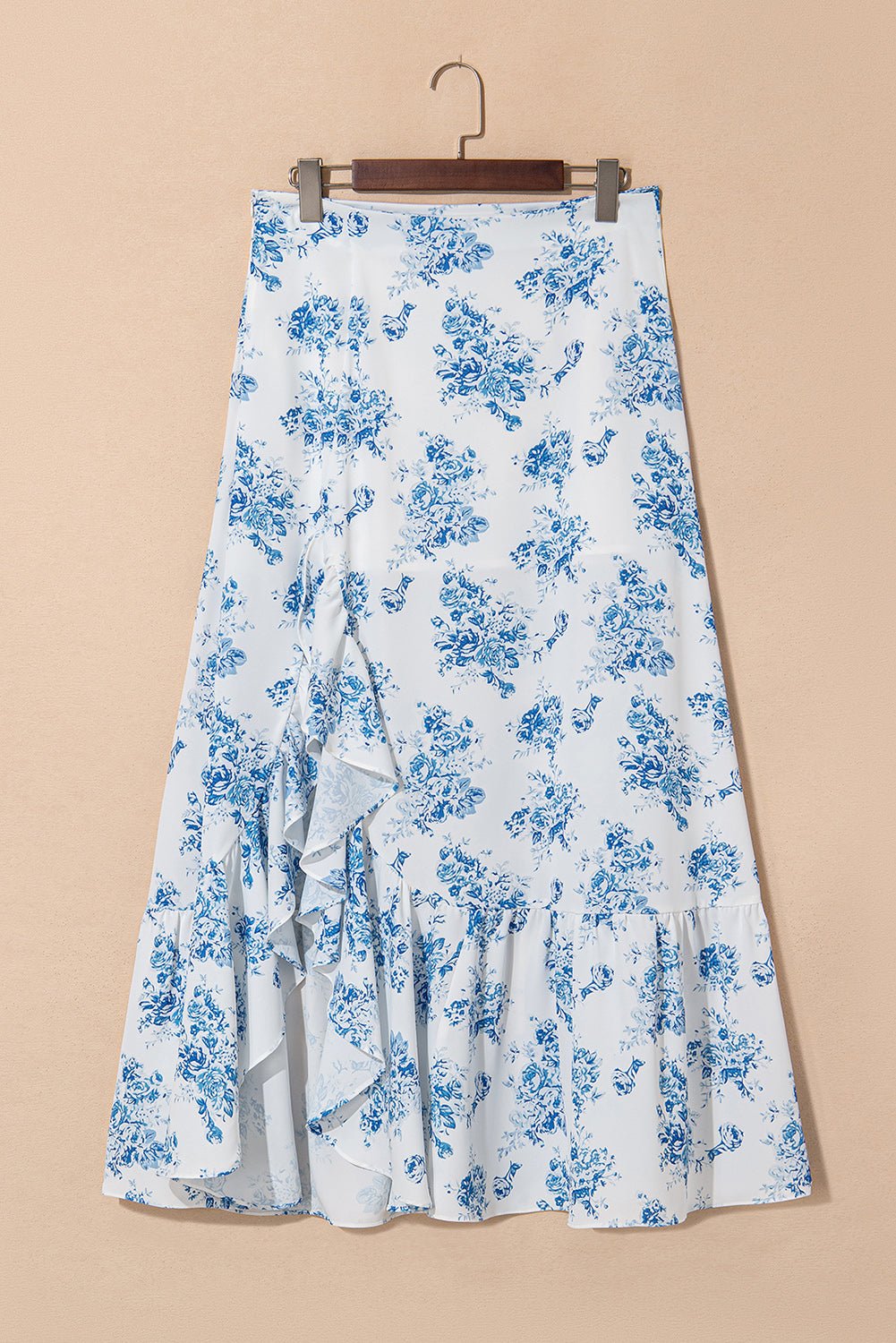 Sky Blue Boho Floral High Waist Ruffle Split Maxi Skirt - Chaelisa's New Jammies