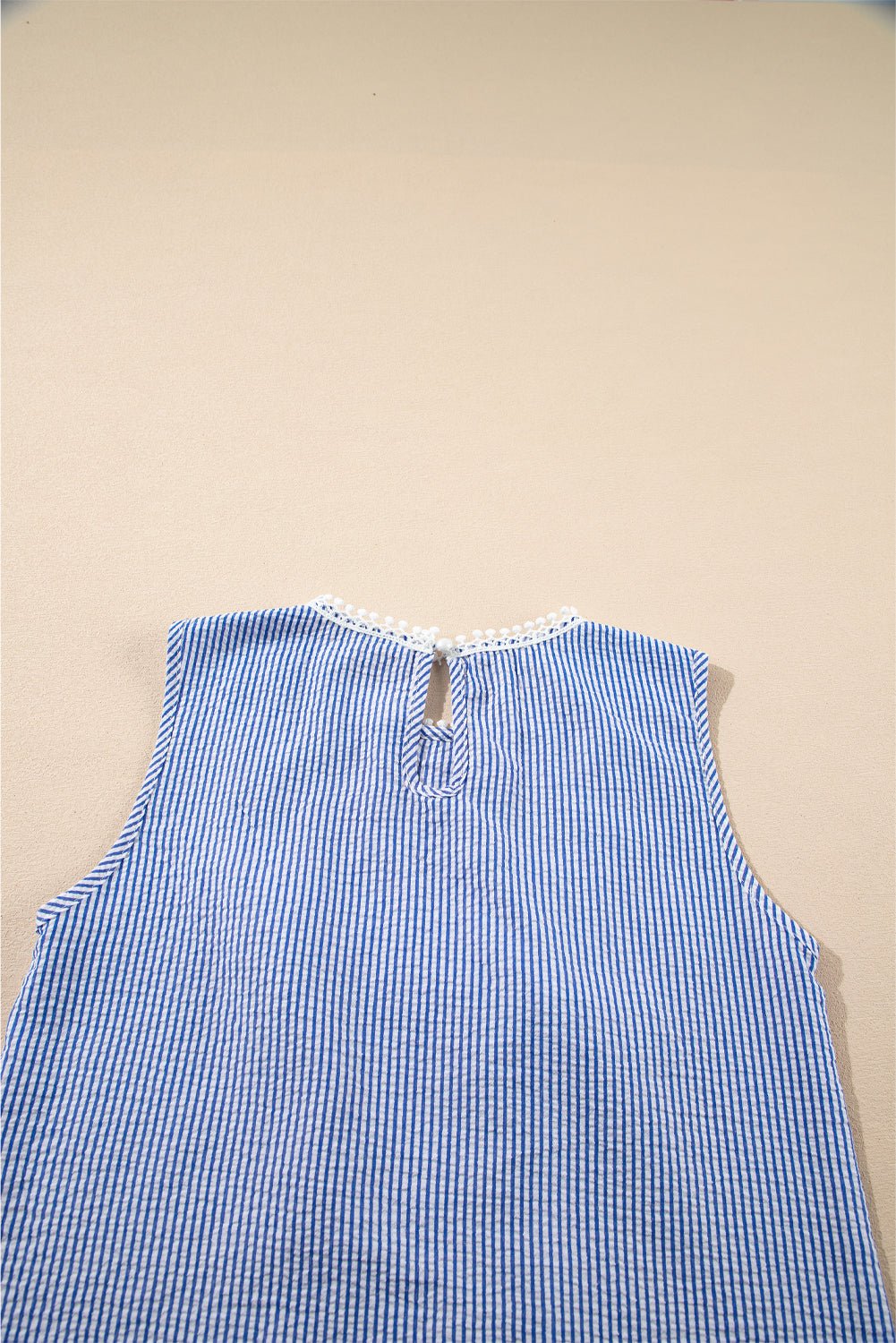 Sky Blue Stripe Lace Patchwork Crew Neck Tank Top - Chaelisa's New Jammies