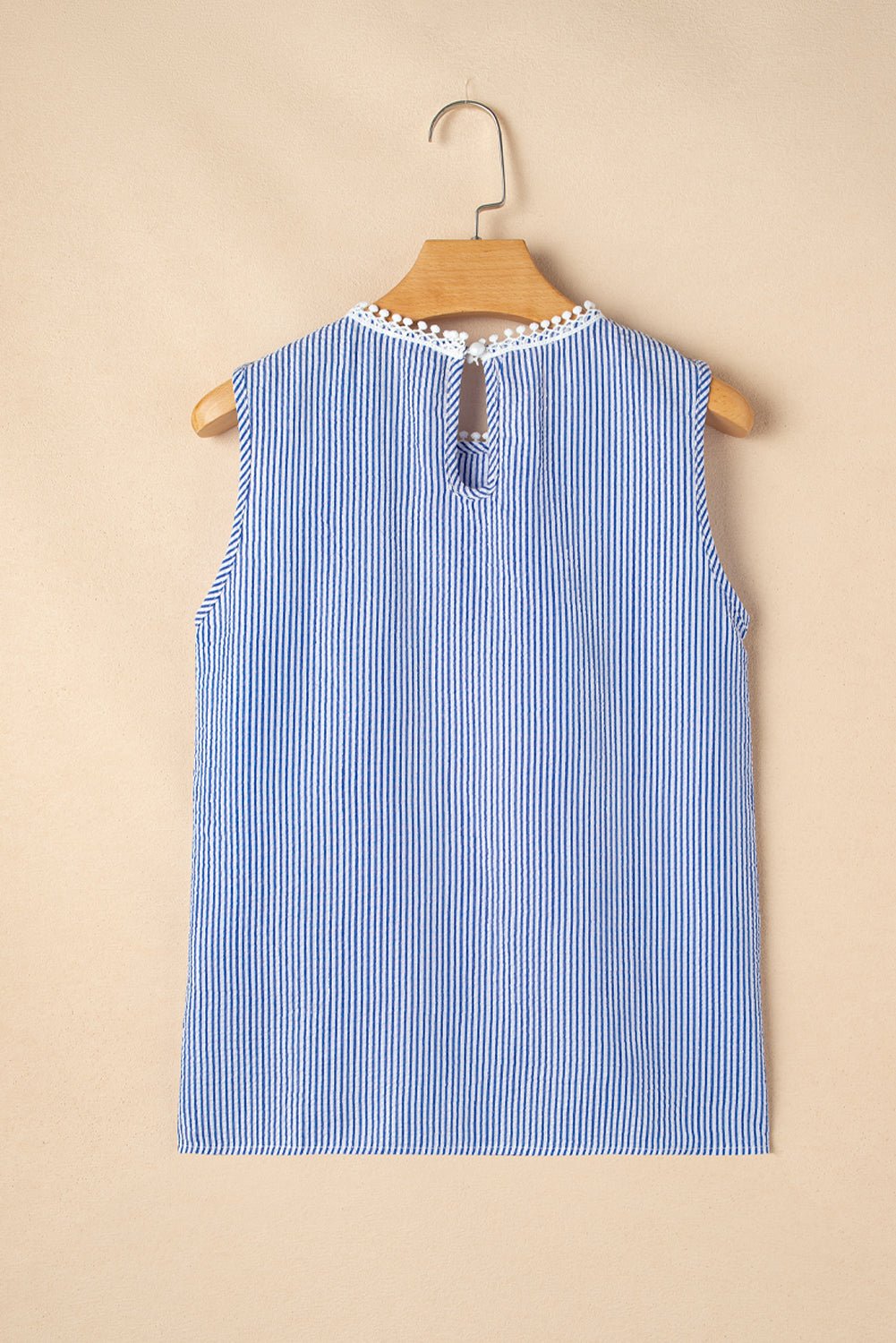 Sky Blue Stripe Lace Patchwork Crew Neck Tank Top - Chaelisa's New Jammies