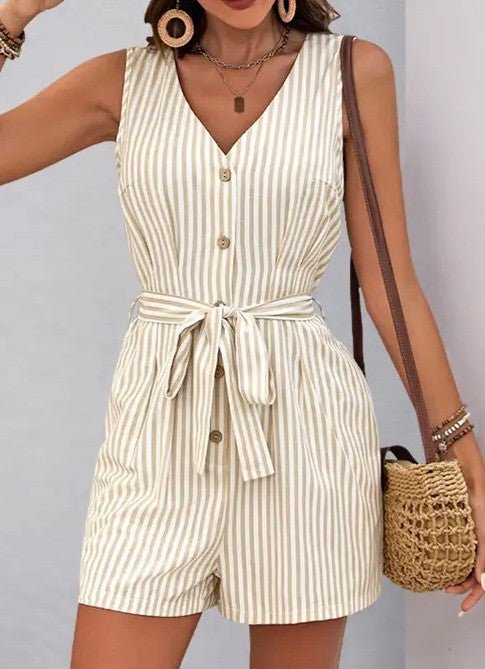 Sleeveless Striped Tie - Waist Romper - Chaelisa's New Jammies