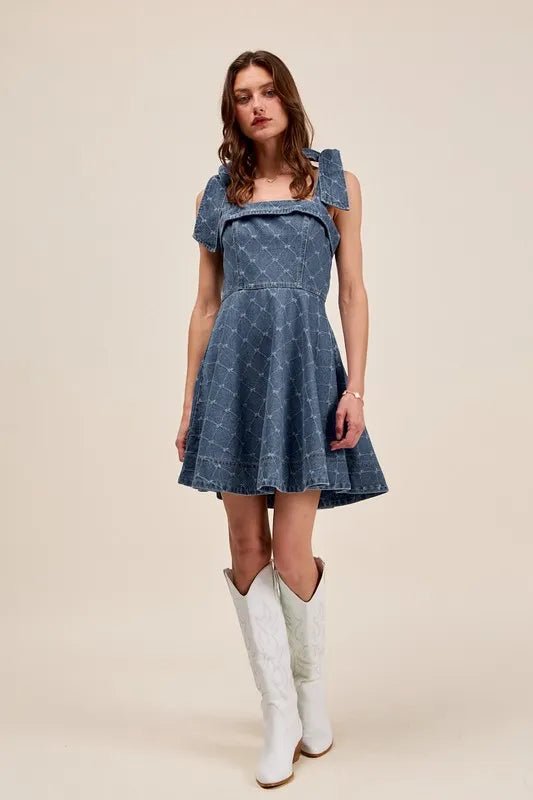 SO ME A Line Fit and Flare Diamond Bow Ribbon Denim Dres - Chaelisa's New Jammies