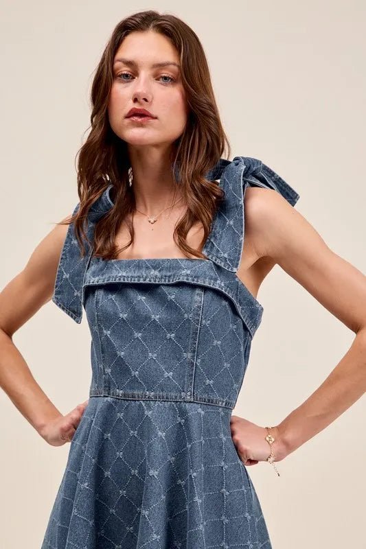 SO ME A Line Fit and Flare Diamond Bow Ribbon Denim Dres - Chaelisa's New Jammies