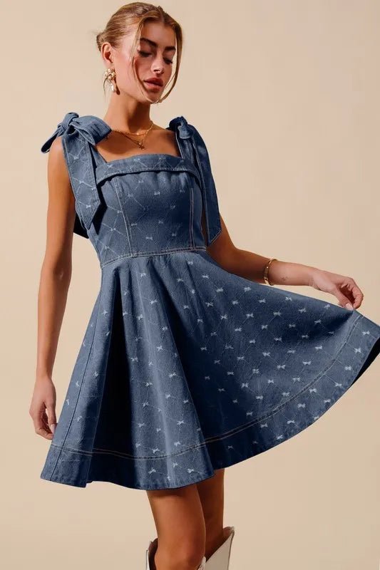 SO ME A Line Fit and Flare Diamond Bow Ribbon Denim Dres - Chaelisa's New Jammies