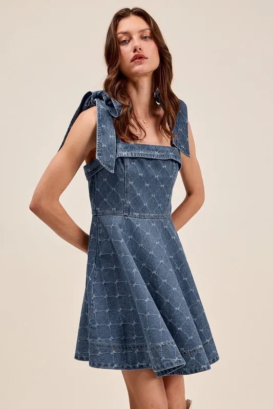 SO ME A Line Fit and Flare Diamond Bow Ribbon Denim Dres - Chaelisa's New Jammies