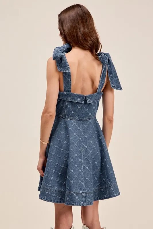 SO ME A Line Fit and Flare Diamond Bow Ribbon Denim Dres - Chaelisa's New Jammies
