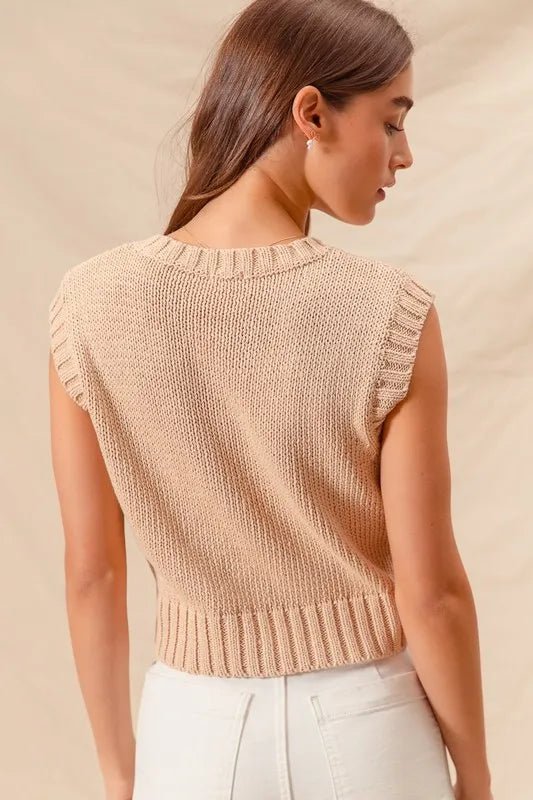 SO ME Notched Neck Cable Knit Sweater Vest - Chaelisa's New Jammies