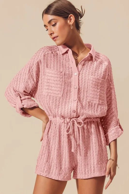 SO ME Textured Knit Button Front Romper - Chaelisa's New Jammies