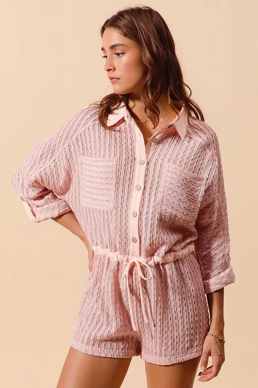 SO ME Textured Knit Button Front Romper - Chaelisa's New Jammies