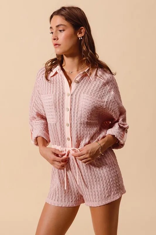 SO ME Textured Knit Button Front Romper - Chaelisa's New Jammies