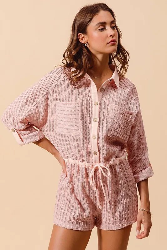 SO ME Textured Knit Button Front Romper - Chaelisa's New Jammies