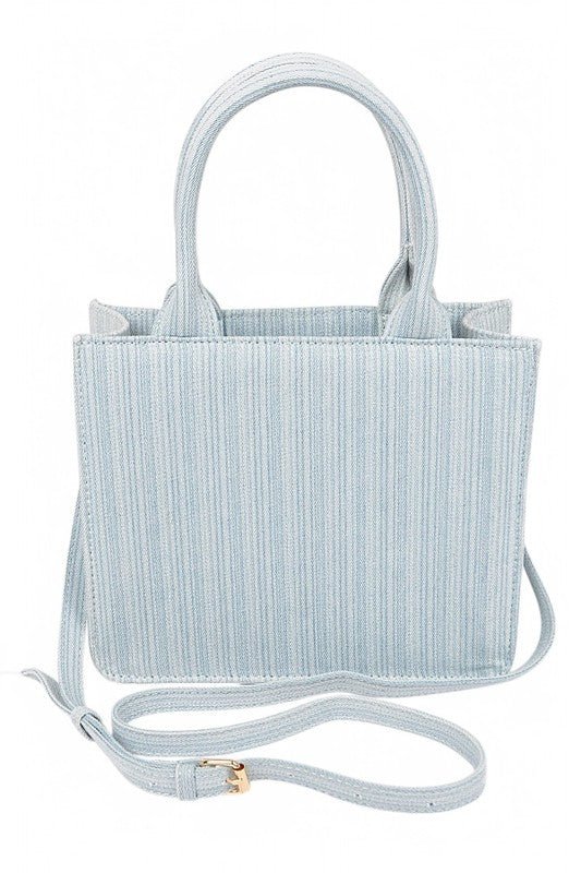 Stripy Denim Top Handle Convertible Small Tote - Chaelisa's New Jammies