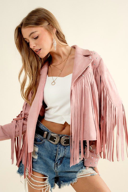Studded Fringe Open Western Jacket - Chaelisa's New Jammies