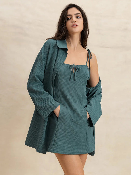 Tie Shoulder Mini Dress and Long Sleeve Top Set - Chaelisa's New Jammies