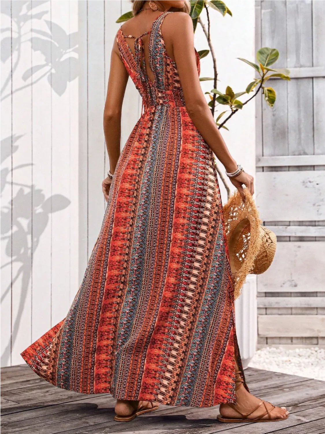 Tied Back Printed Sleeveless Maxi Slit Dress - Chaelisa's New Jammies